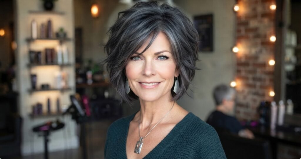 Shaggy Hair curto com camadas para mulheres 50+